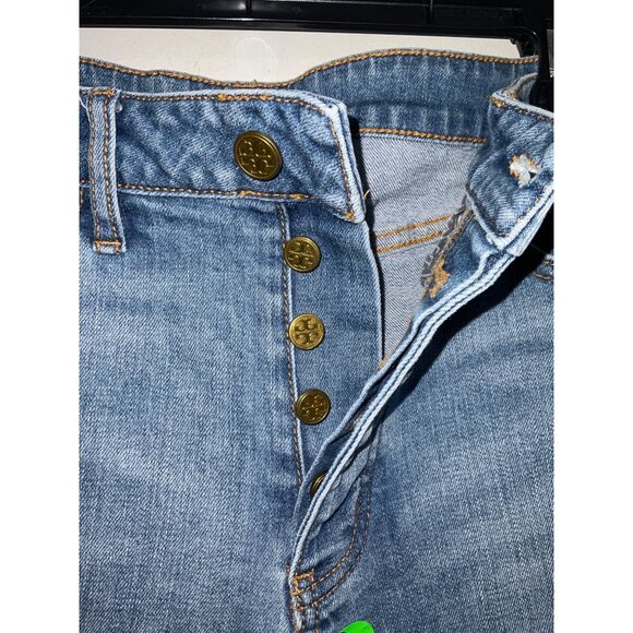 TORY BURCH Pardon My French Medium Wash Frayed Hem Crop Jeans size 28 - Picture 4 of 16